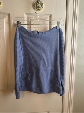 Kids Ribbed Blue Pullover Hoodie - Lightweight Sweatshirt